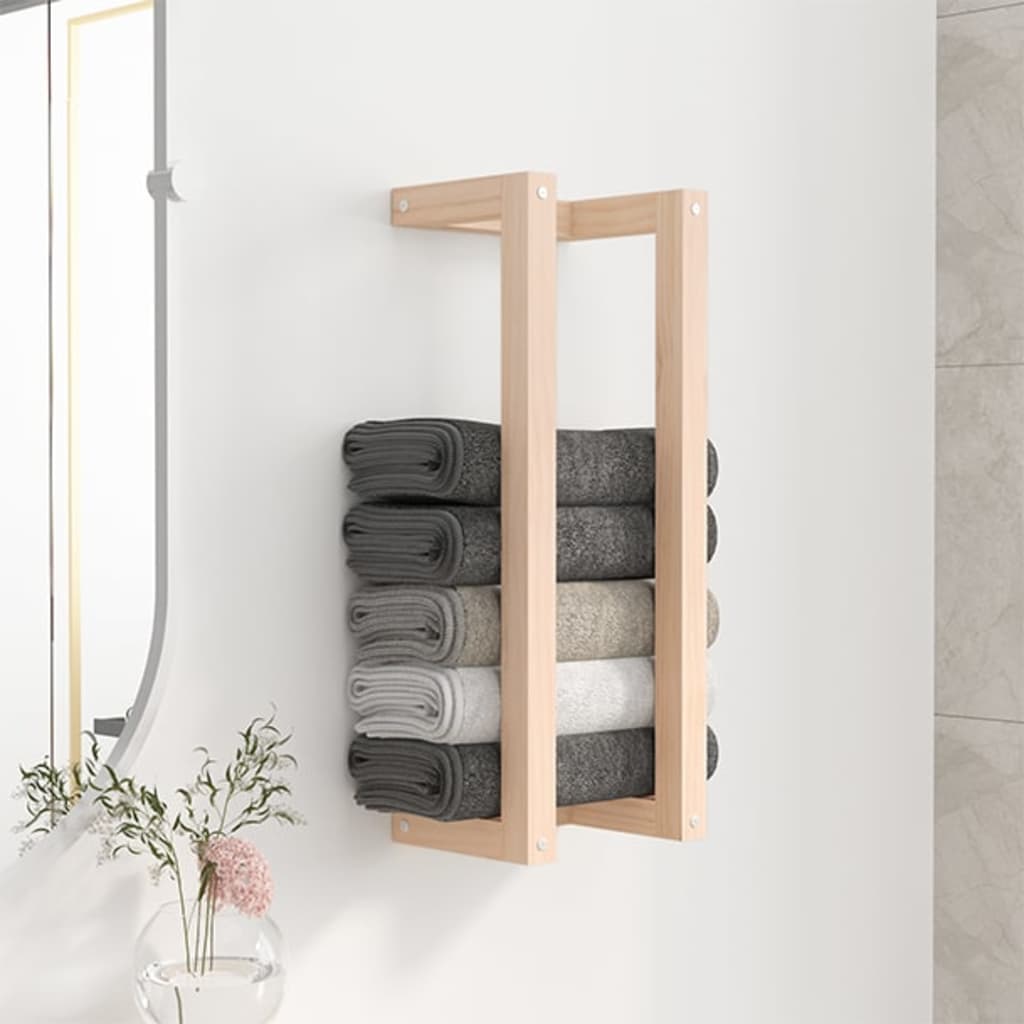 Wall-mounted towel rail made of solid pine wood for the bathroom