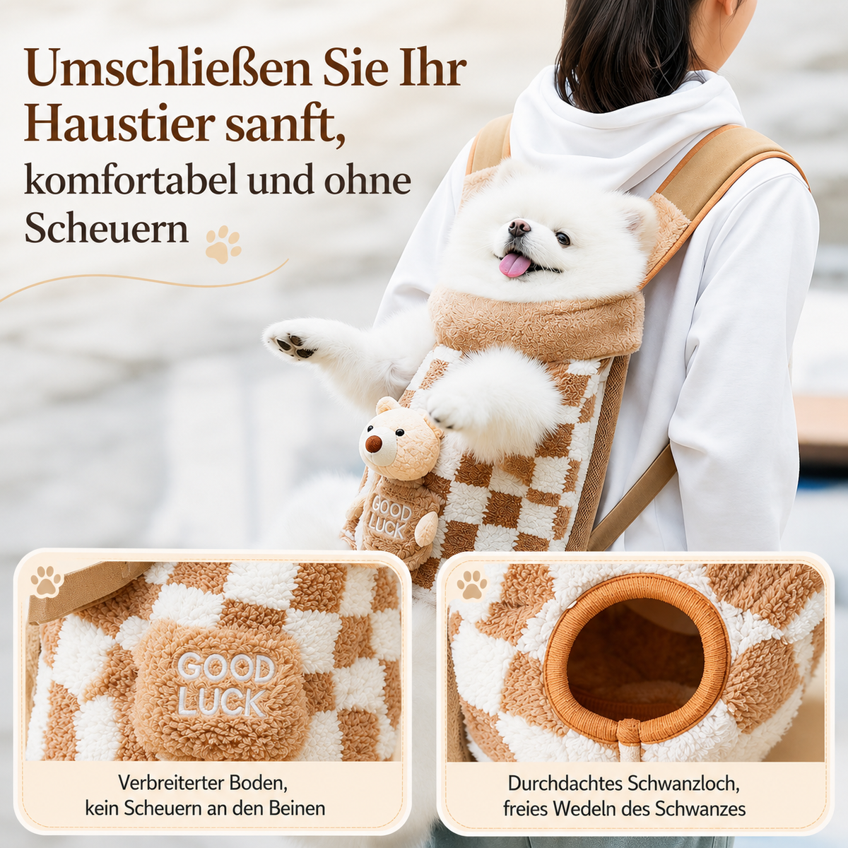 Fleece Hundetragetasche Rucksack | Vorne-Tragetasche für kleine Hunde und Katzen