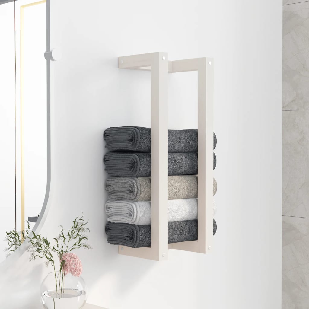 Wall-mounted towel rail made of solid pine wood for the bathroom
