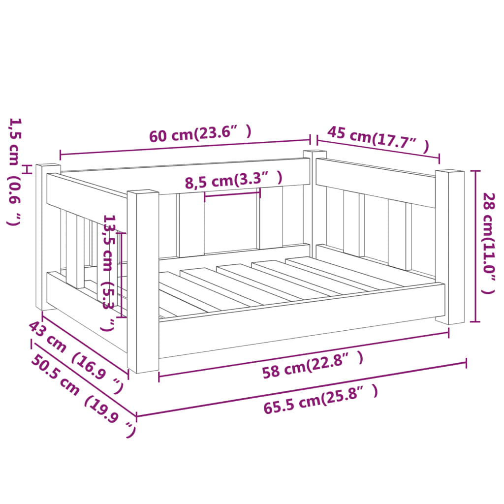 Hundebett Massivholz 65,5x50 cm