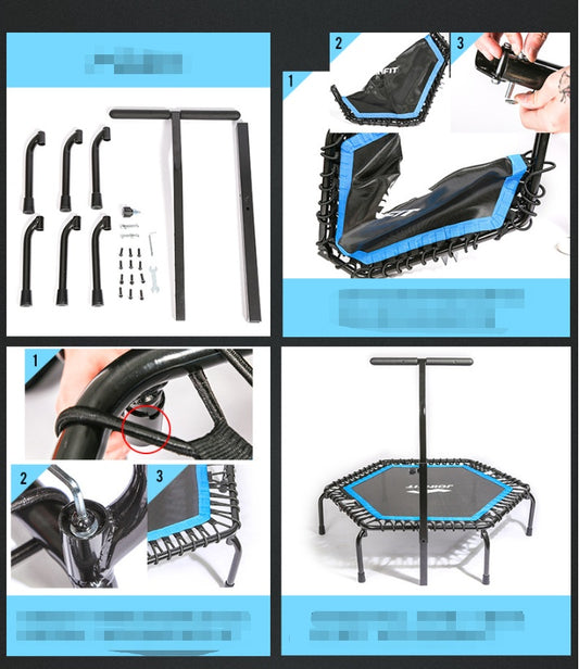Hexagon Fitness Trampoline with Handrail Indoor Exercise Trampoline – Shop Without Limits