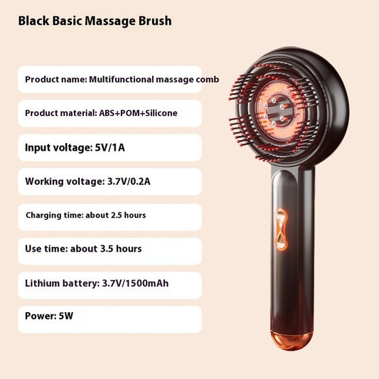 Multifunctional massage comb with specifications on a beige background