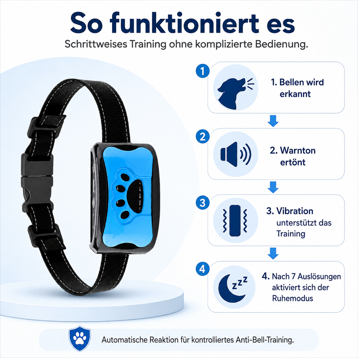 3-in-1 Anti-Bell-Hundehalsband – Trainingshalsband mit Vibration für Hunde