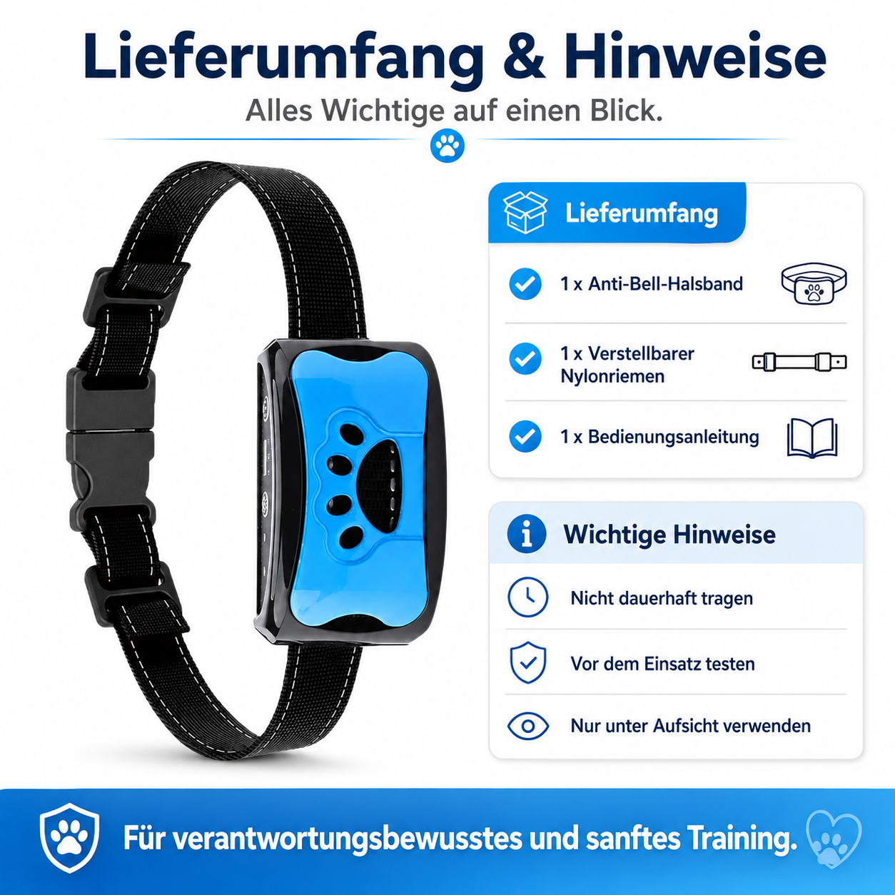 3-in-1 Anti-Bell-Hundehalsband – Trainingshalsband mit Vibration für Hunde