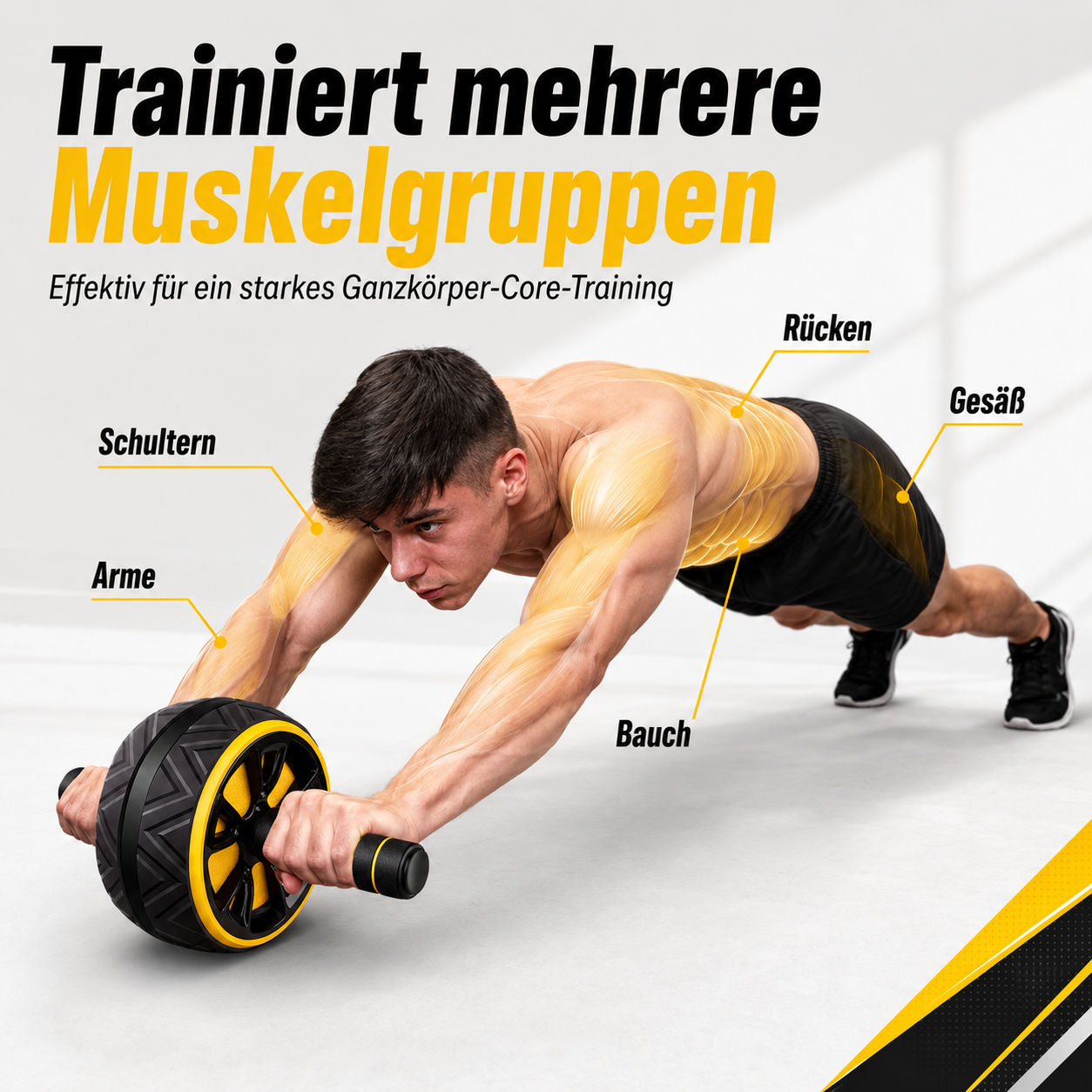 Leises Bauchtrainer-Rad mit Kniepad für Core- & Bauchmuskeltraining