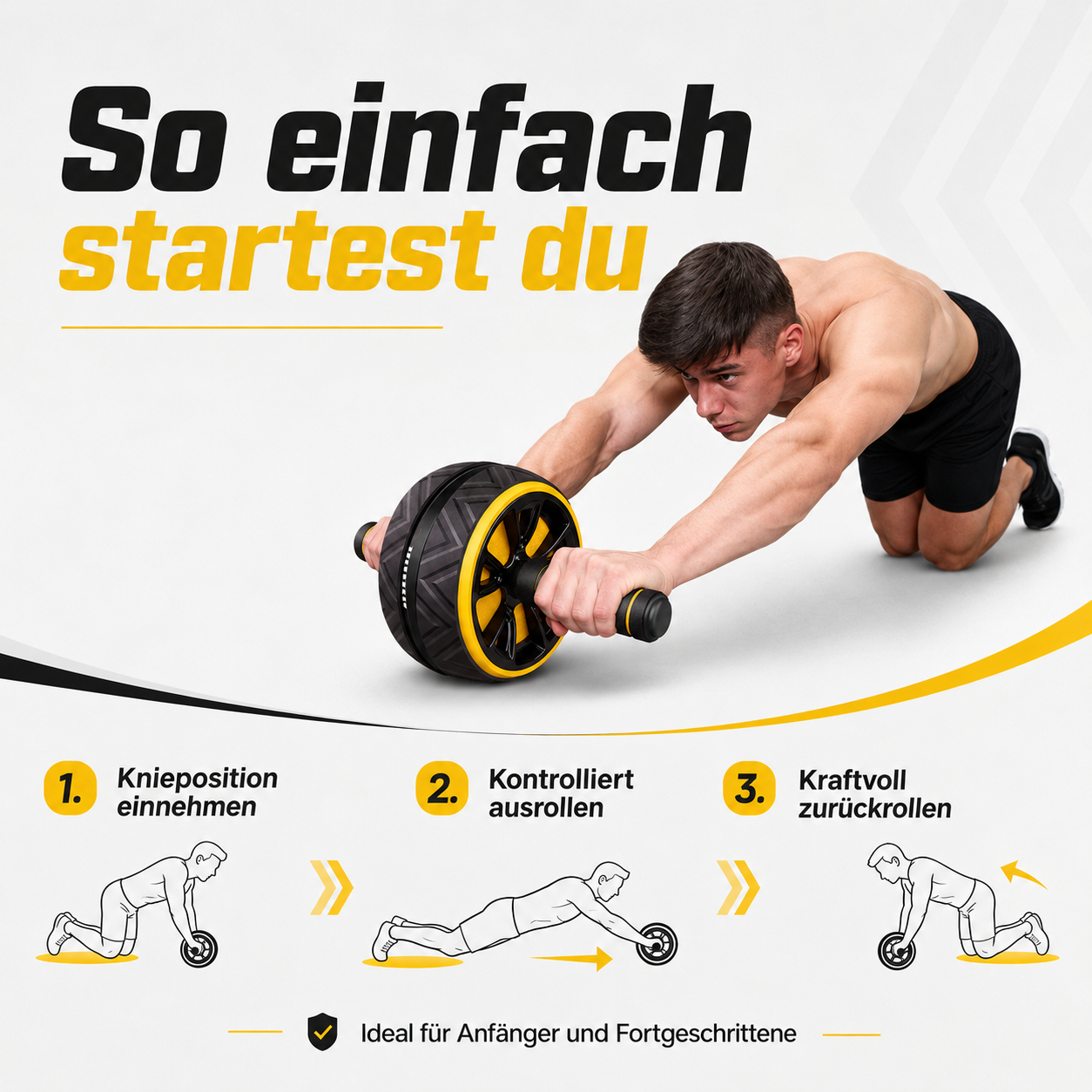Leises Bauchtrainer-Rad mit Kniepad für Core- & Bauchmuskeltraining