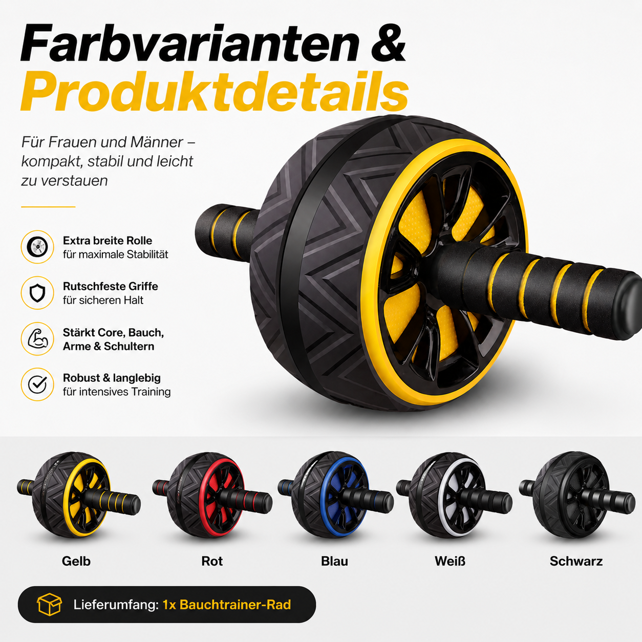 Leises Bauchtrainer-Rad mit Kniepad für Core- & Bauchmuskeltraining