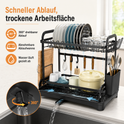 Schwarzer Geschirrständer aus Eisen mit Teller-, Schüssel- & Tassenhalter