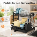 Schwarzer Geschirrständer aus Eisen mit Teller-, Schüssel- & Tassenhalter
