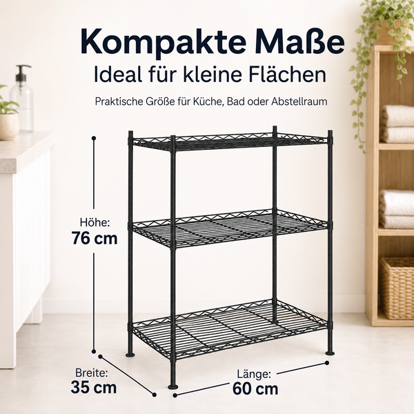 Schwarzes 3-stufiges Lagerregal – Kompaktes Aufbewahrungsregal