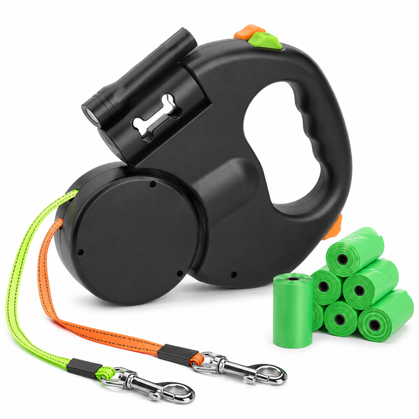 Ausziehbare Doppel-Hundeleine mit 360°-Drehfunktion & LED-Licht