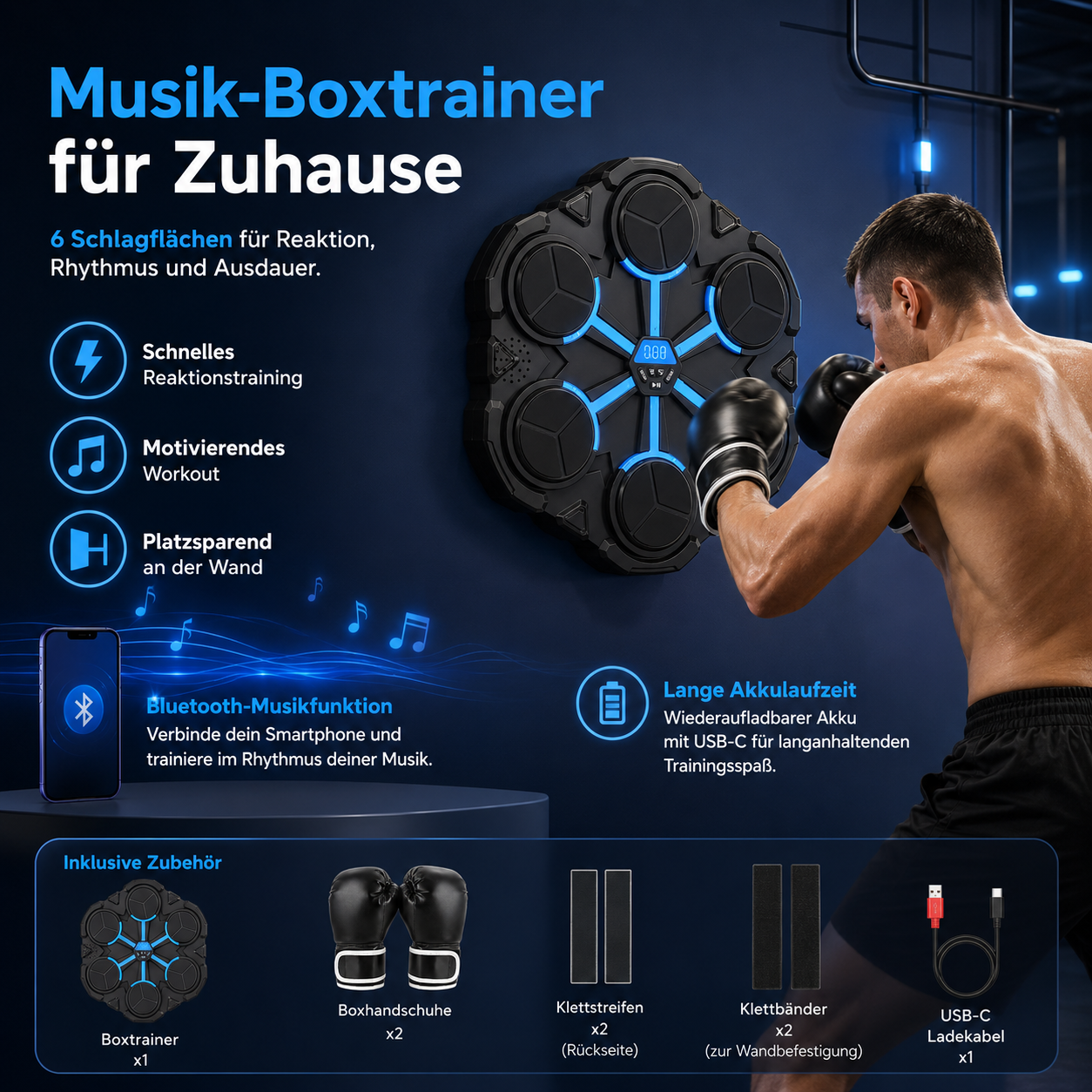 Bluetooth music boxing target with LED lights for home workouts