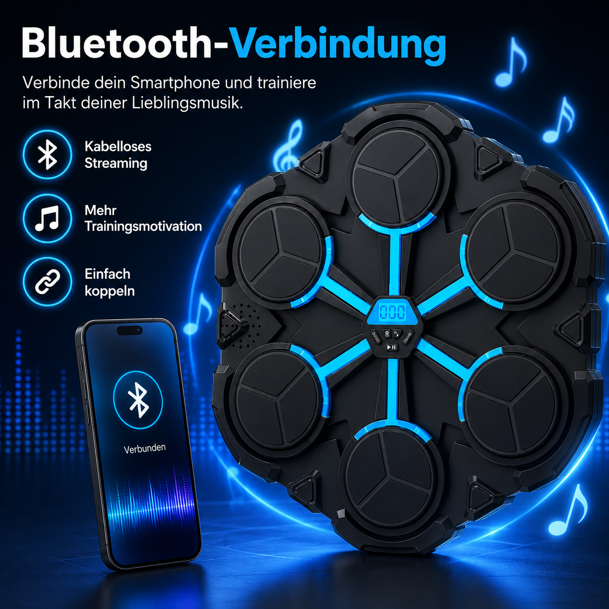 Bluetooth music boxing target with LED lights for home workouts