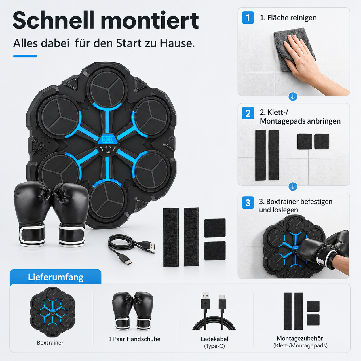 Bluetooth music boxing target with LED lights for home workouts