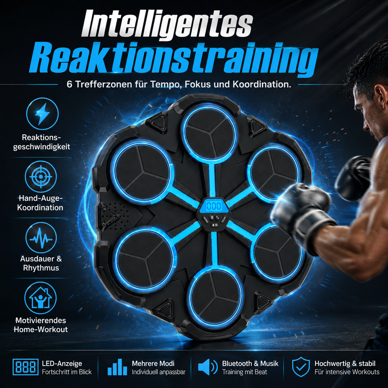 Bluetooth music boxing target with LED lights for home workouts