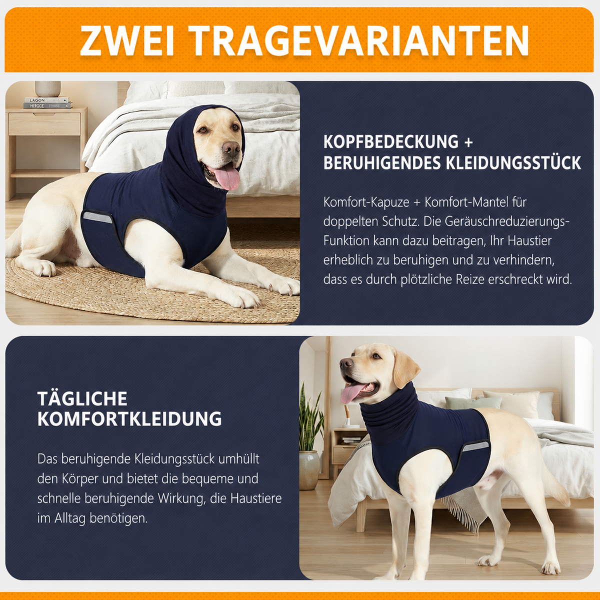 Hunde-Angstweste mit Kapuze – Beruhigungsshirt gegen Gewitter, Feuerwerk & Trennungsangst