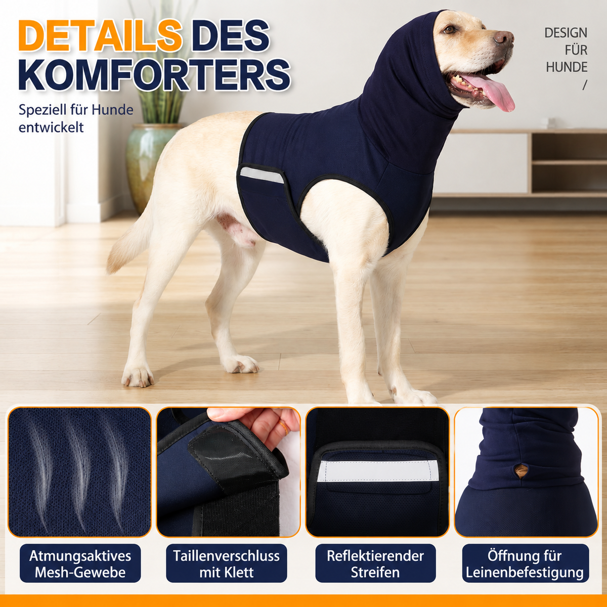 Hunde-Angstweste mit Kapuze – Beruhigungsshirt gegen Gewitter, Feuerwerk & Trennungsangst